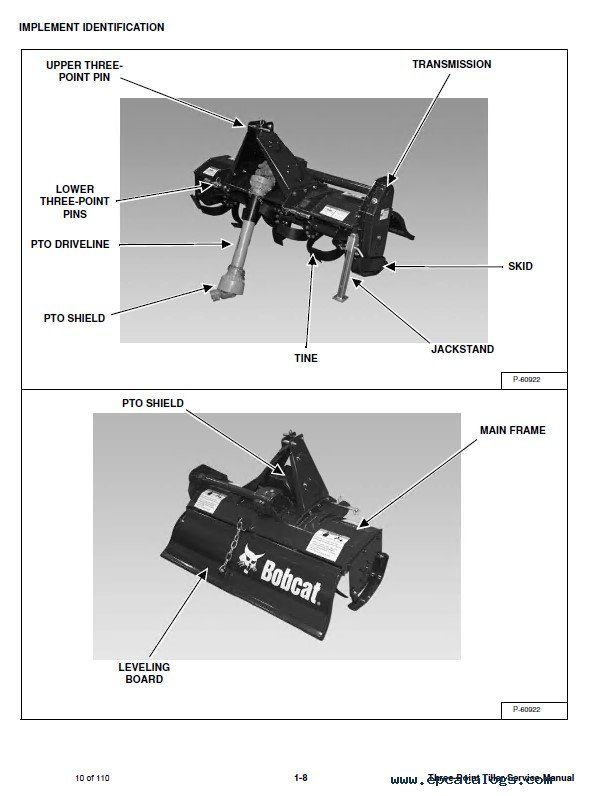 Bobcat 3TIL48/60/74 ThreePoint Tiller Service Manual PDF