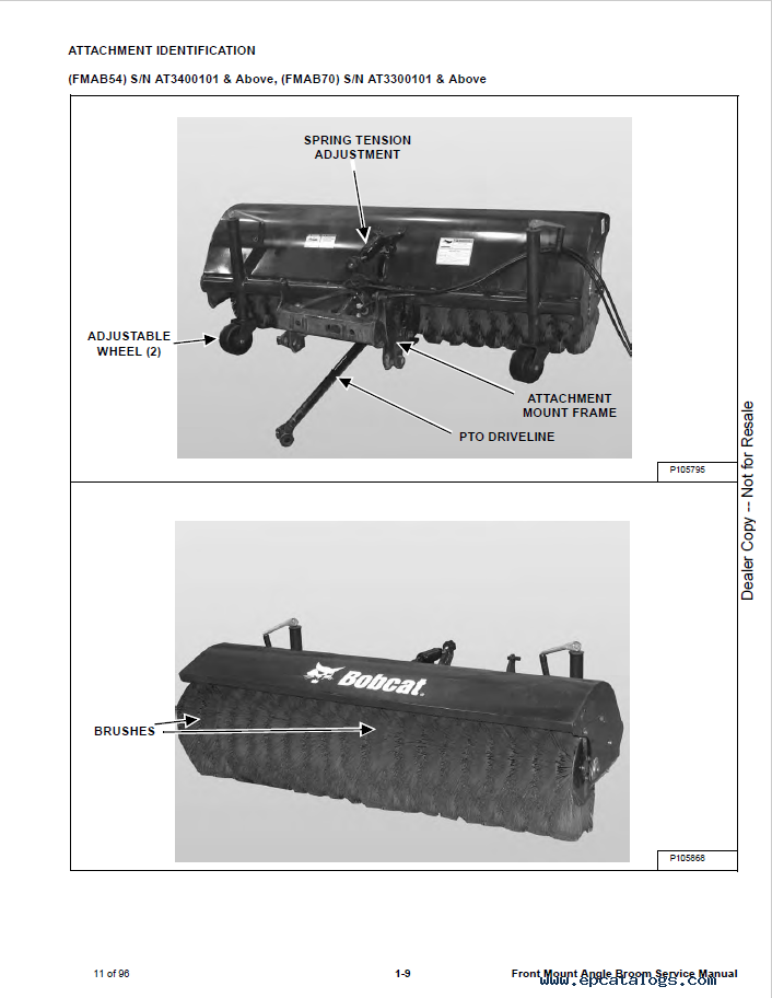 Bobcat Front Mount Angle Broom FMAB54/70 Manual Download