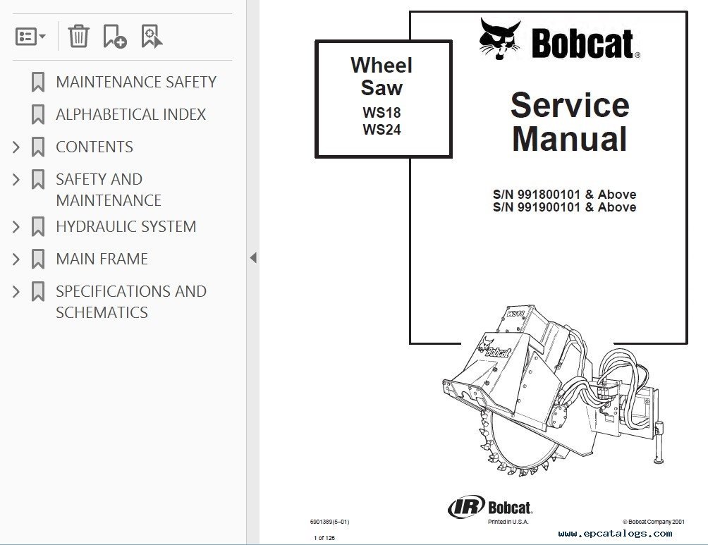 Bobcat WS18, WS24 Wheel Saw Service Manual PDF bobcat 7 pin connector wiring diagram 