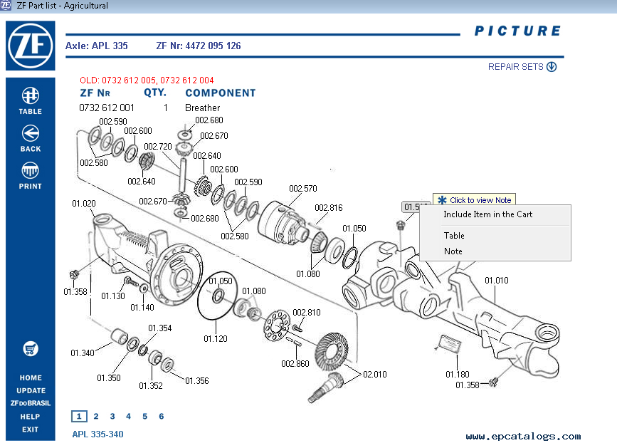 ZF Part List Agricultural 2012 spare parts catalog Heavy Technics