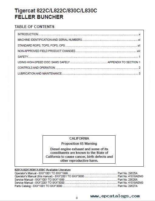 Tigercat Feller Bunchers 822c L822c 830c L830c Operators