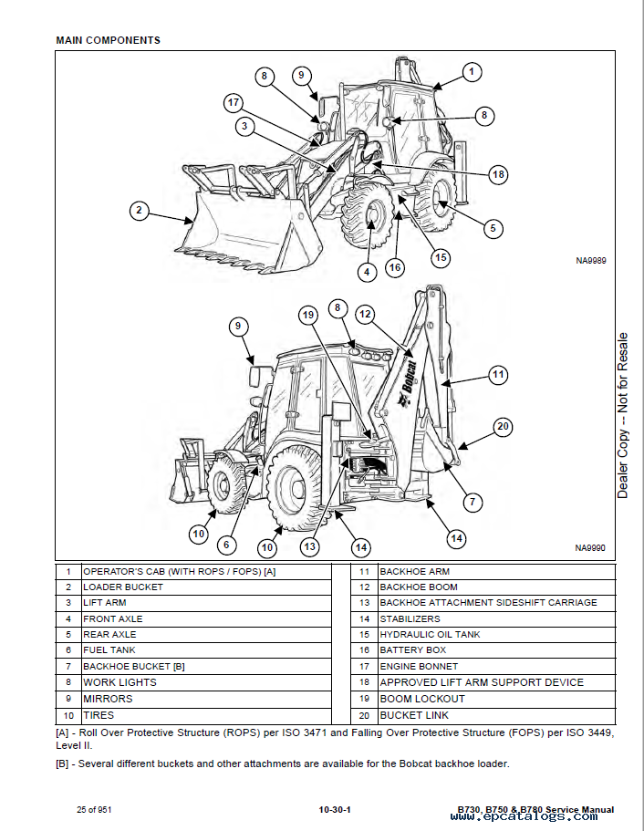 Bobcat B730, B750 & B780 Backhoe Loader Service Manual