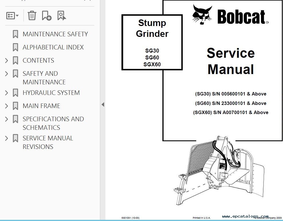 Bobcat SG30 SG60 SGX60 Stump Grinders Service Manual