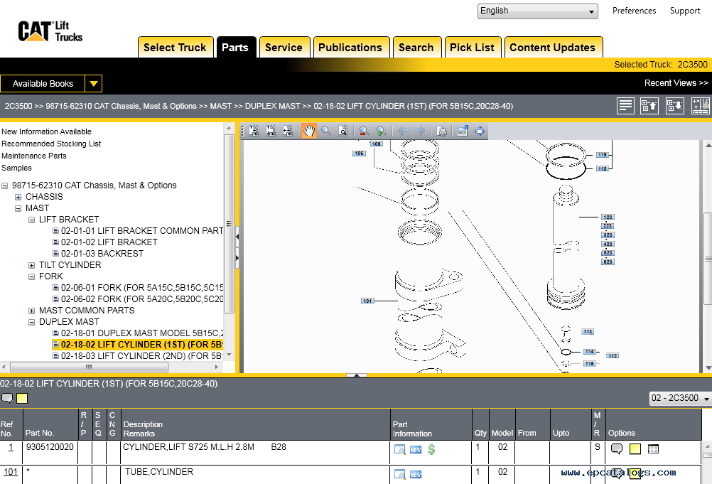 Caterpillar Lift Trucks 2017 (MCFA) USA Parts Catalog, spare parts