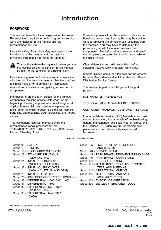 John Deere 1200, 1400, 1600 Axles Parts Catalog Manual - PC2383