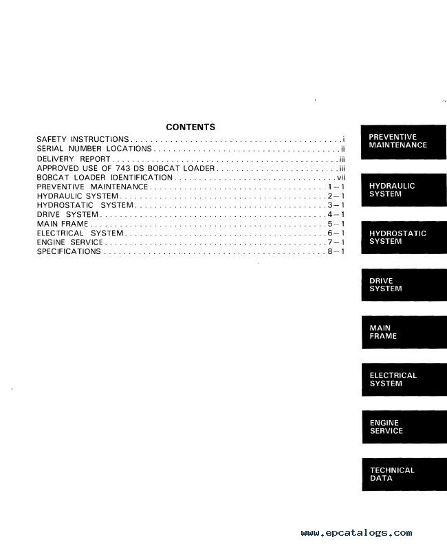 Bobcat 741 742 742B 743 743B 743DS Skid Steer Loader PDF
