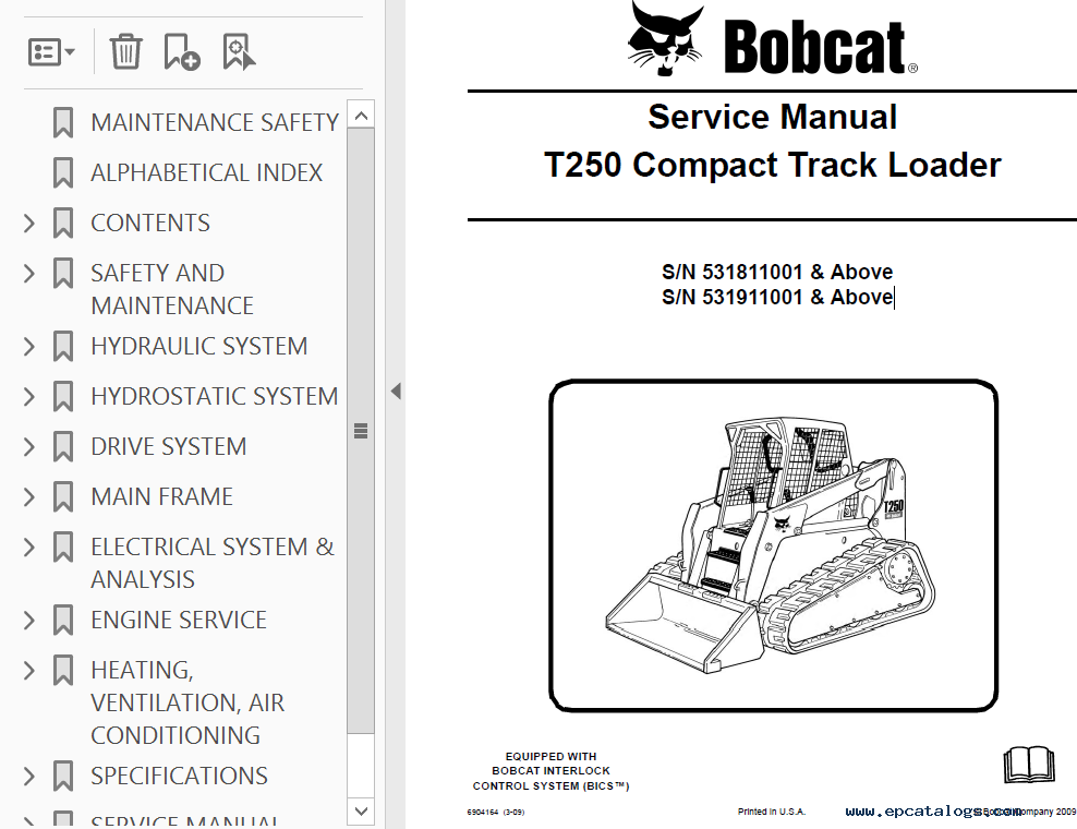 Bobcat T250 Compact Track Loader Service Manual PDF