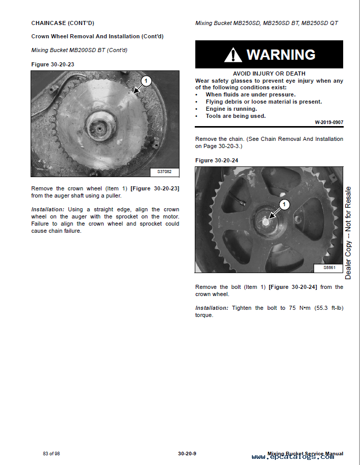 Bobcat Mixing Bucket MB200SD/250SD/600L Service Manual