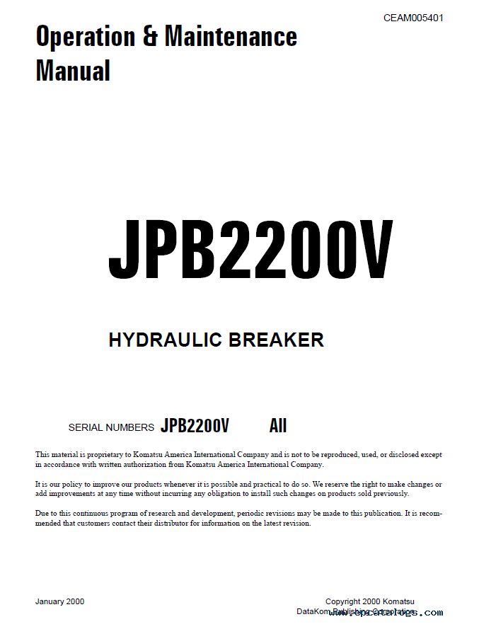 Komatsu Hydraulic Breaker JPB2200V Set of PDF Manuals