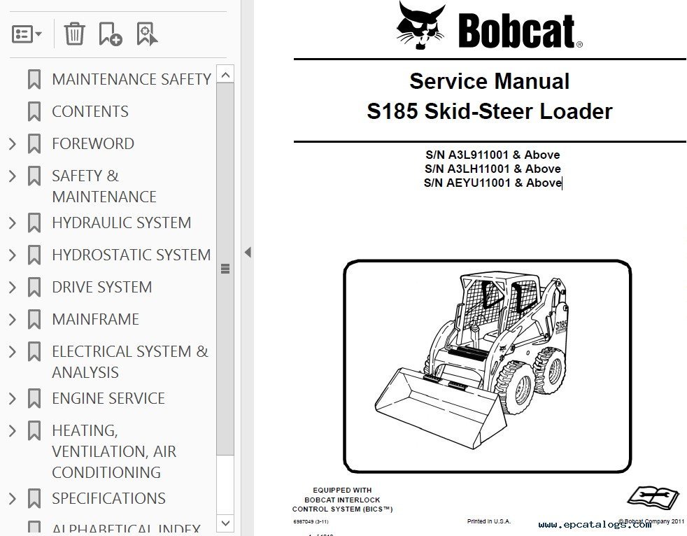 Bobcat S185 Turbo Skid Steer Loader Service Manual PDF