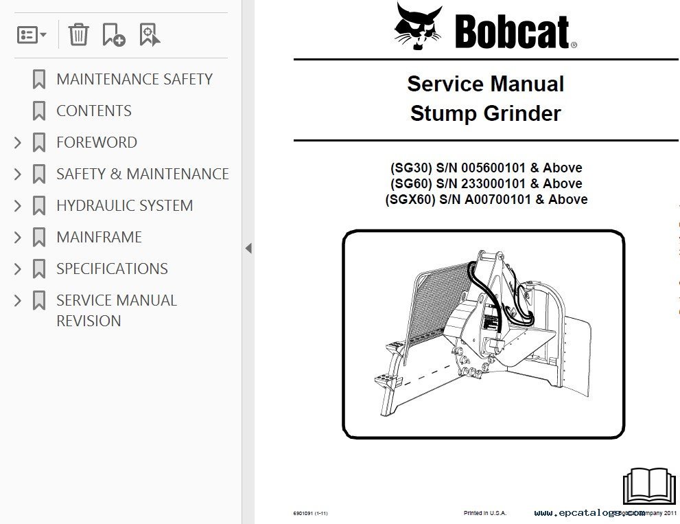 Bobcat SG30 SG60 SGX60 Stump Grinders Service Manual