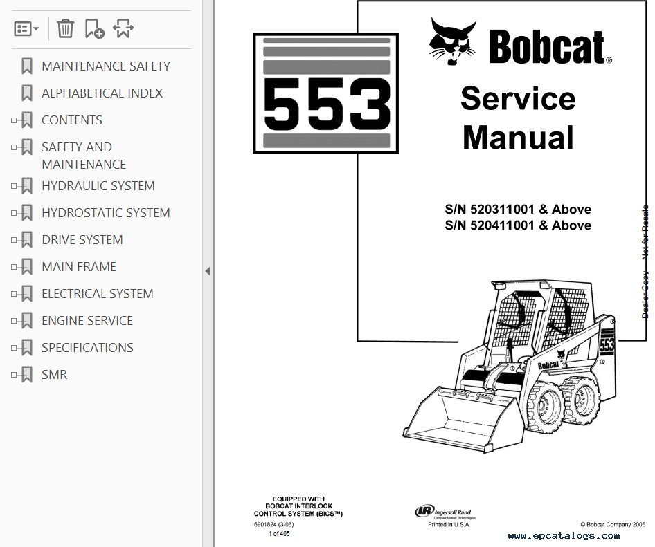 Bobcat 553 Skid Steer Loader Service Manual PDF
