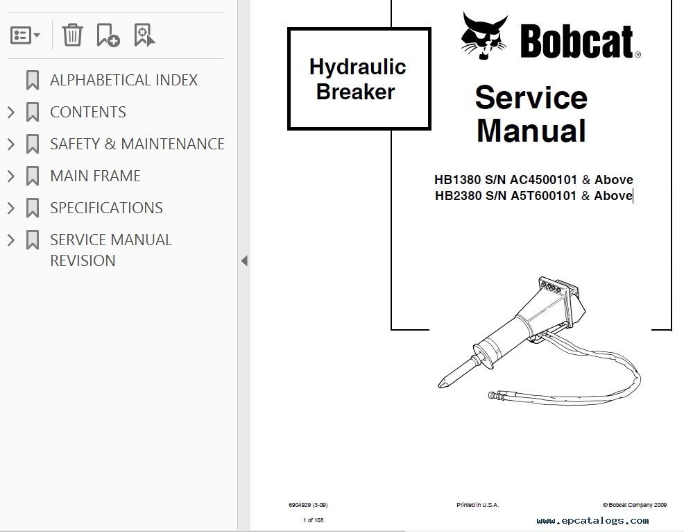 Bobcat HB Series Hydraulic Breaker Service Manual Download