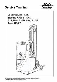 repair manual Linde Electric Reach Truck R14, R16, R16N, R20, R20N Type 113-02 Service Training Manual PDF