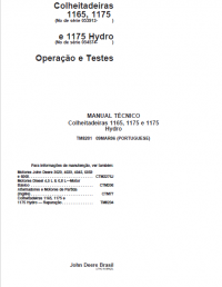 repair manual John Deere Combines 1165, 1175 and 1175 Hydro Operation and Test Technical Manual PDF
