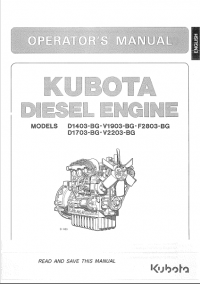 repair manual Kubota Diesel Engine D1403,D1703-BG, V1903-BG, F2803-BG, V2203-BG Operators Manual PDF