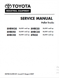 repair manual Toyota Industrial Equipment 8HBW30 , 8HBE30, 8HBE40, 8HBC30, 8HBC40, 8TB50 Service Manual PDF