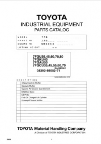 spare parts catalog Toyota Industrial Equipment 7FGU35,45,60,70,80 7FGKU40, 7FGAU50, 7FGCU35,45,55,60,70 Parts Catalog