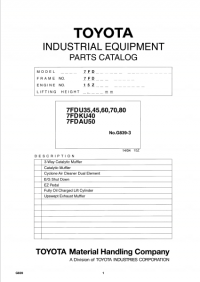 spare parts catalog Toyota Industrial Equipment 7FDU35,45,60,70,80 7FDKU40, 7FDAU50 Parts Catalog PDF