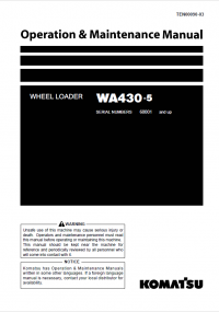 repair manual Komatsu Wheel Loader WA430-5 Operation and Maintenance Manual PDF