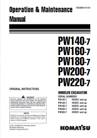 repair manual Komatsu Wheeled Excavator PW140/160/180/200/220-7 Operation and Maintenance Manual PDF