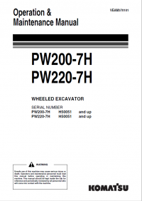 repair manual Komatsu PW200-7H, PW220-7H Wheeled Excavator Operation and Maintenance Manual PDF