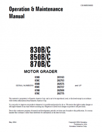 repair manual Komatsu Motor Grader 830B/C, 850B/C, 870B/C Operation and Maintenance Manual PDF