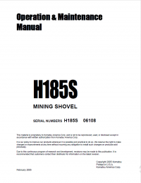 repair manual Komatsu Mining Shovel H185S Set of Operation and Maintenance Manuals PDF