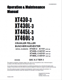 repair manual Komatsu Crawler Feller Bunchers XT430/L-3, XT445/460L-3 Operation and Maintenance Manual PDF