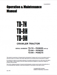 repair manual Komatsu Crawler Tractor TD7H, TD8H, TD9H Operation and Maintenance Manual PDF