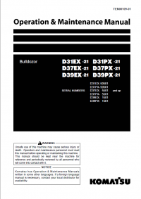 repair manual Komatsu D31EX, PX-21, D37EX, PX-21, D39EX, PX-21 Bulldozer Operation and Maintenance Manual PDF