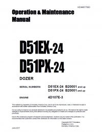 repair manual Komatsu D51EX-24, D51PX-24 Crawler Dozer Operation and Maintenance Manual PDF