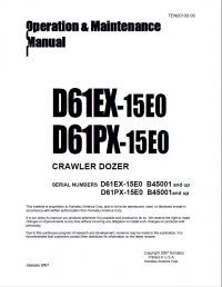 repair manual Komatsu D61EX-15EO, D61PX-15EO Bulldozer Operation and Maintenance Manual PDF