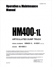 repair manual Komatsu Articulated Dump Truck HM400-1L Operation and Maintenance Manual PDF