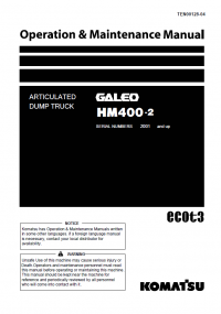 repair manual Komatsu Articulated Dump Truck HM400-2  Set of Operation and Maintenance Manuals PDF