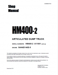 repair manual Komatsu Articulated Dump Truck HM400-2 for Engine SAA6D140E-5 Shop Manual PDF