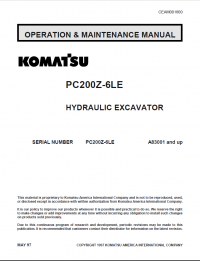 repair manual Komatsu Hydraulic Excavator PC200Z-6LE Operation and Maintenance Manual PDF