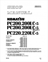 repair manual Komatsu Hydraulic Excavator PC200, 200LC-5, PC220, 220LC-5 Shop Manual PDF