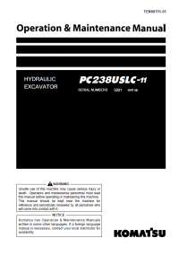 repair manual Komatsu Hydraulic Excavator PC238USLC-11 Operation and Maintenance Manual PDF