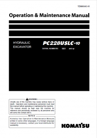 repair manual Komatsu Hydraulic Excavator PC228USLC-10 Operation and Maintenance Manual PDF