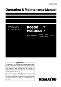 repair manual Komatsu Hydraulic Excavator PC600-7, PC600LC-7 Operation and Maintenance Manual PDF