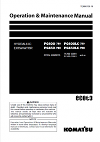 repair manual Komatsu Hydraulic Excavator PC400/LC-7E0, PC450LC-7EO Operation and Maintenance Manual PDF