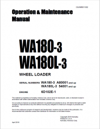 repair manual Komatsu Wheel Loader WA180-3, WA180L-3 Operation and Maintenance Manual PDF