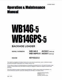 repair manual Komatsu Backhoe Loader WB146-5, WB146PS-5 Operation and Maintenance Manual PDF