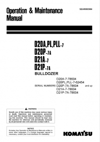 repair manual Komatsu Bulldozer D20PL,PLL,AG-7, D20P,PG-7A, D21A,S,AG,QG-7, D21PG-7A Manuals PDF