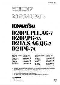 repair manual Komatsu Bulldozer D20PL,PLL,AG-7, D20P,PG-7A, D21A,S,AG,QG-7, D21PG-7A Shop Manual PDF