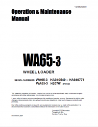 repair manual Komatsu WA65-3 Wheel Loader Set of Operation and Maintenance Manuals PDF
