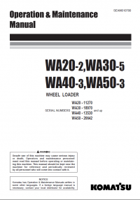 repair manual Komatsu Wheel Loader WA20-2, WA30-5, WA40-3, WA50-3 Operation and Maintenance Manual PDF