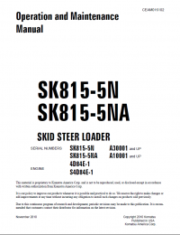 repair manual Komatsu Skid-Steer Loader SK815-5N, SK815-5NA Operation and Maintenance Manual PDF