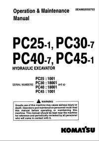 repair manual Komatsu PC25/45-1, PC30/40-7 Hydraulic Excavator Operation and Maintenance Manuals PDF